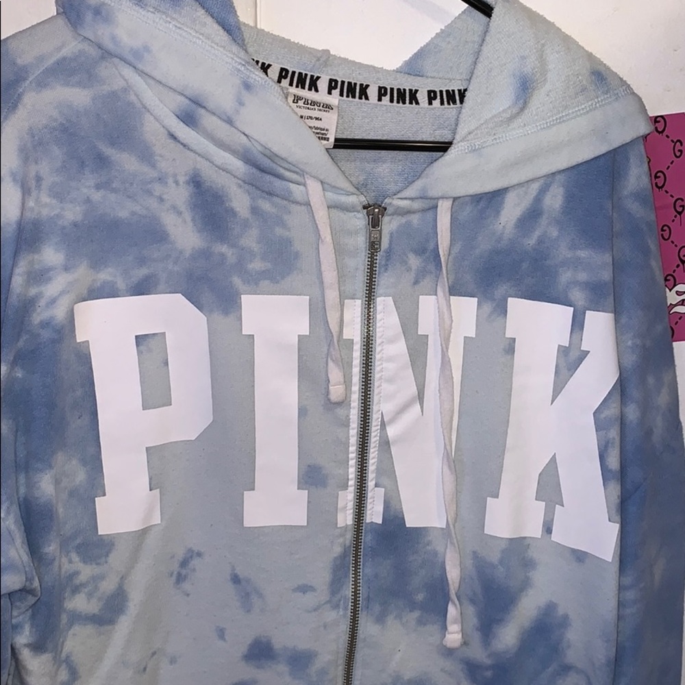 PINK Blue and White Zipup Hoodie Sweater